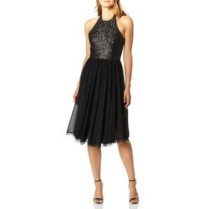 Dress the Population Women's Tatiana Sequin Halter Fit & Flare Midi Dress